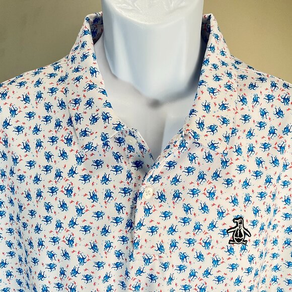 Penguin Men's red, white and blue Performance Golf s/s polo shirt XL EUC - Picture 1 of 6